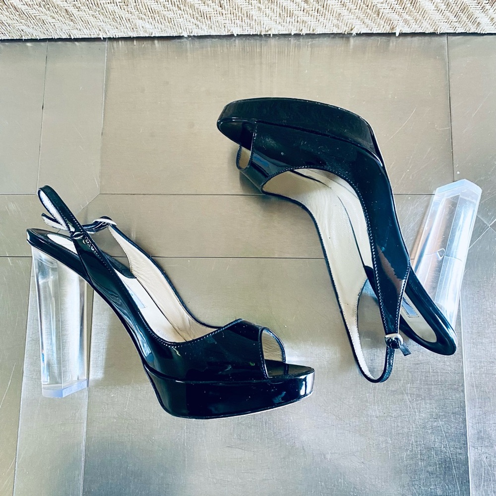 Brian Atwood vintage leather and lucite heels